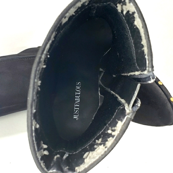 JustFab Maryanne Black Faux-suede, Studded Pointy Toe Heeled Bootie. WMS 8.5M - Picture 11 of 12